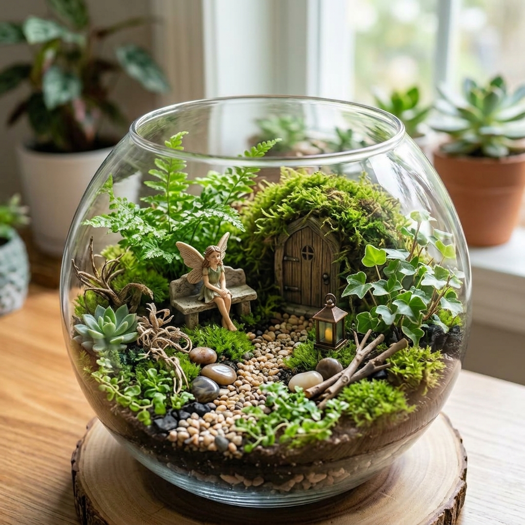 Einen Miniaturgarten in einem Glasbehälter anlegen
