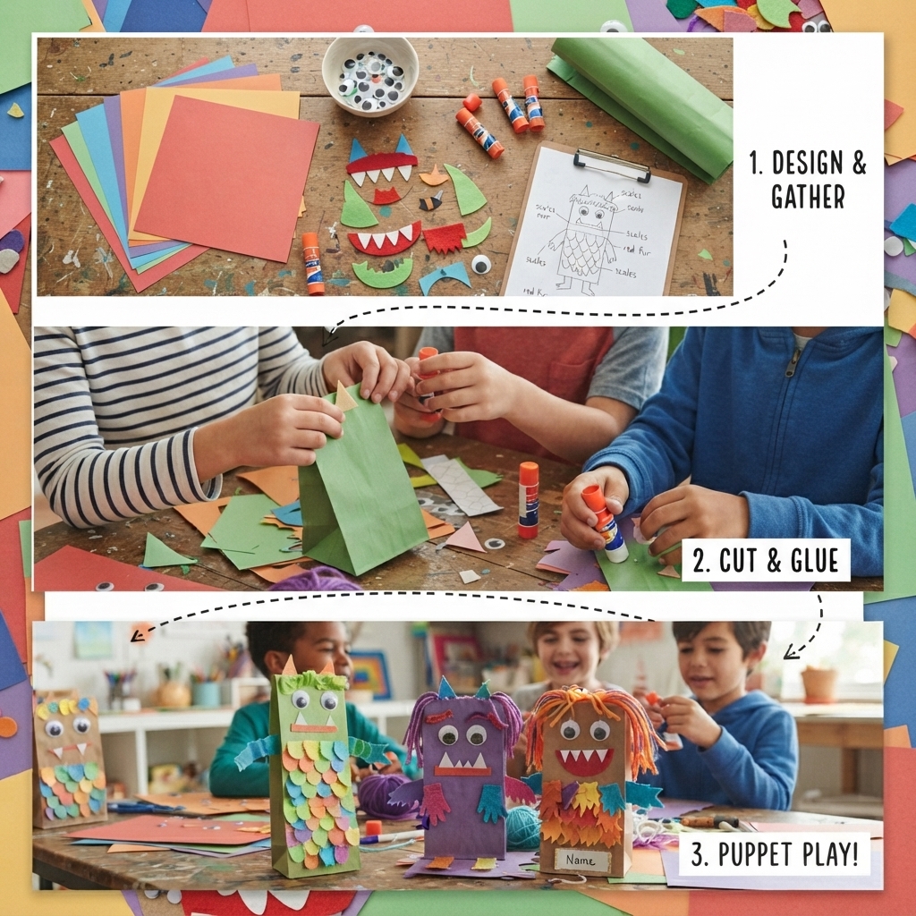 Basteln von Monsterpuppen aus Papiertüten i