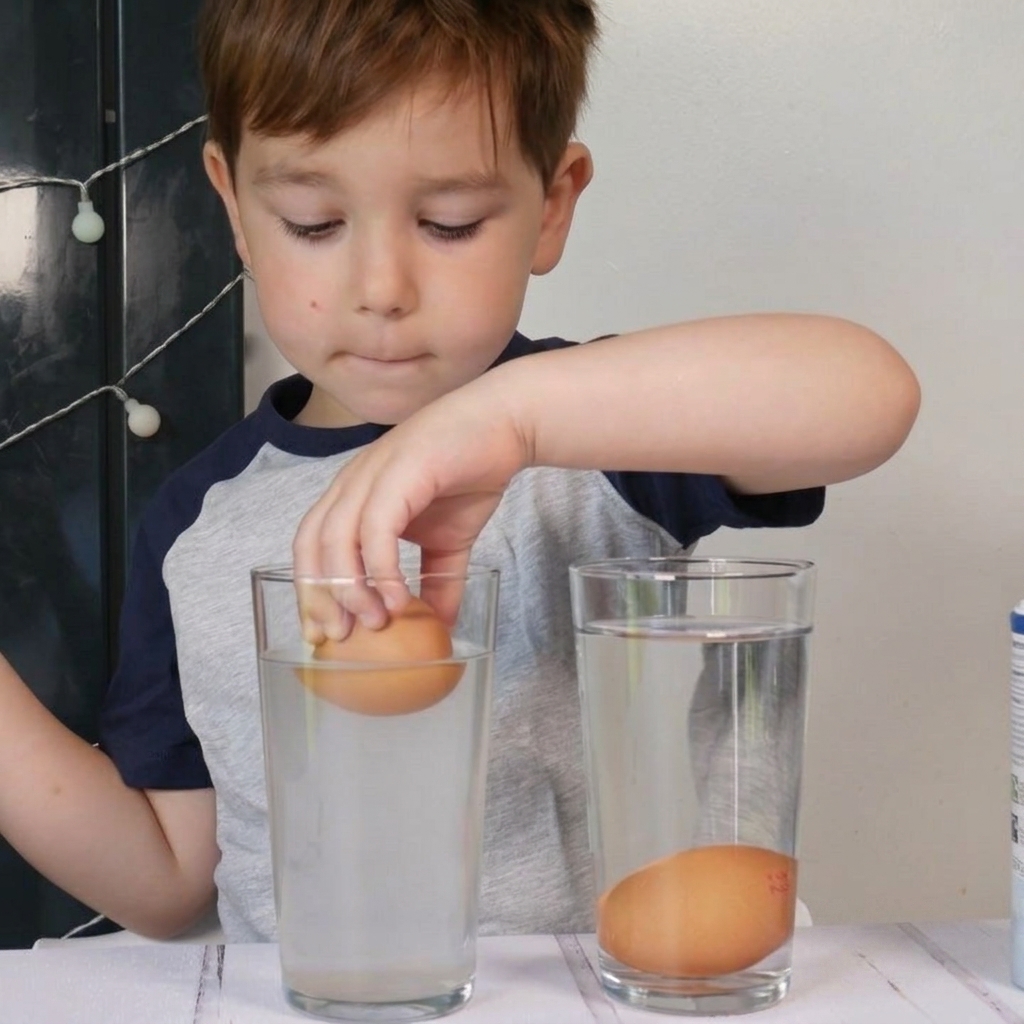 Das Experiment mit dem schwimmenden Ei in Salzwasser