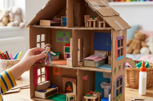 Das Miniatur-Puppenhaus aus Pappe