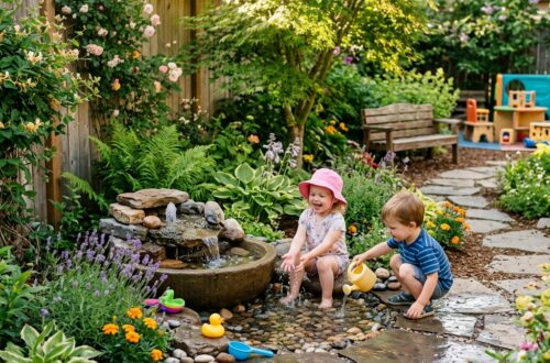 Eine kleine Kinderbrunnenecke in einem kleinen Park