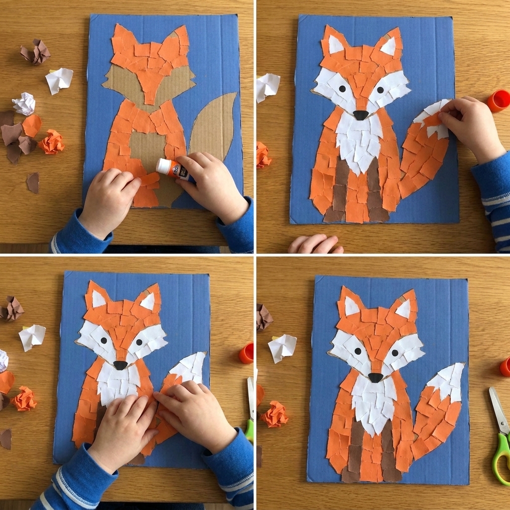 Einen Fuchs aus gerissenem Papier basteln