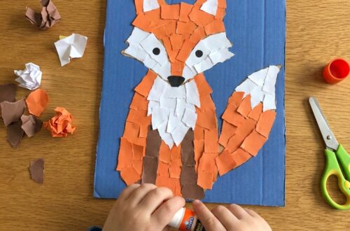 Einen Fuchs aus gerissenem Papier basteln