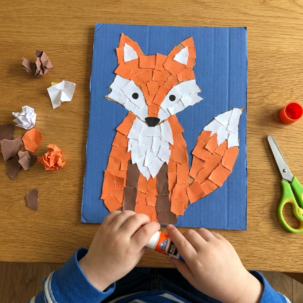 Einen Fuchs aus gerissenem Papier basteln