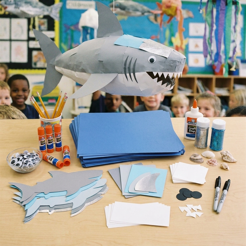 Einen Hai aus gerissenem Papier basteln Ein kreatives Bastelprojekt für Kinder