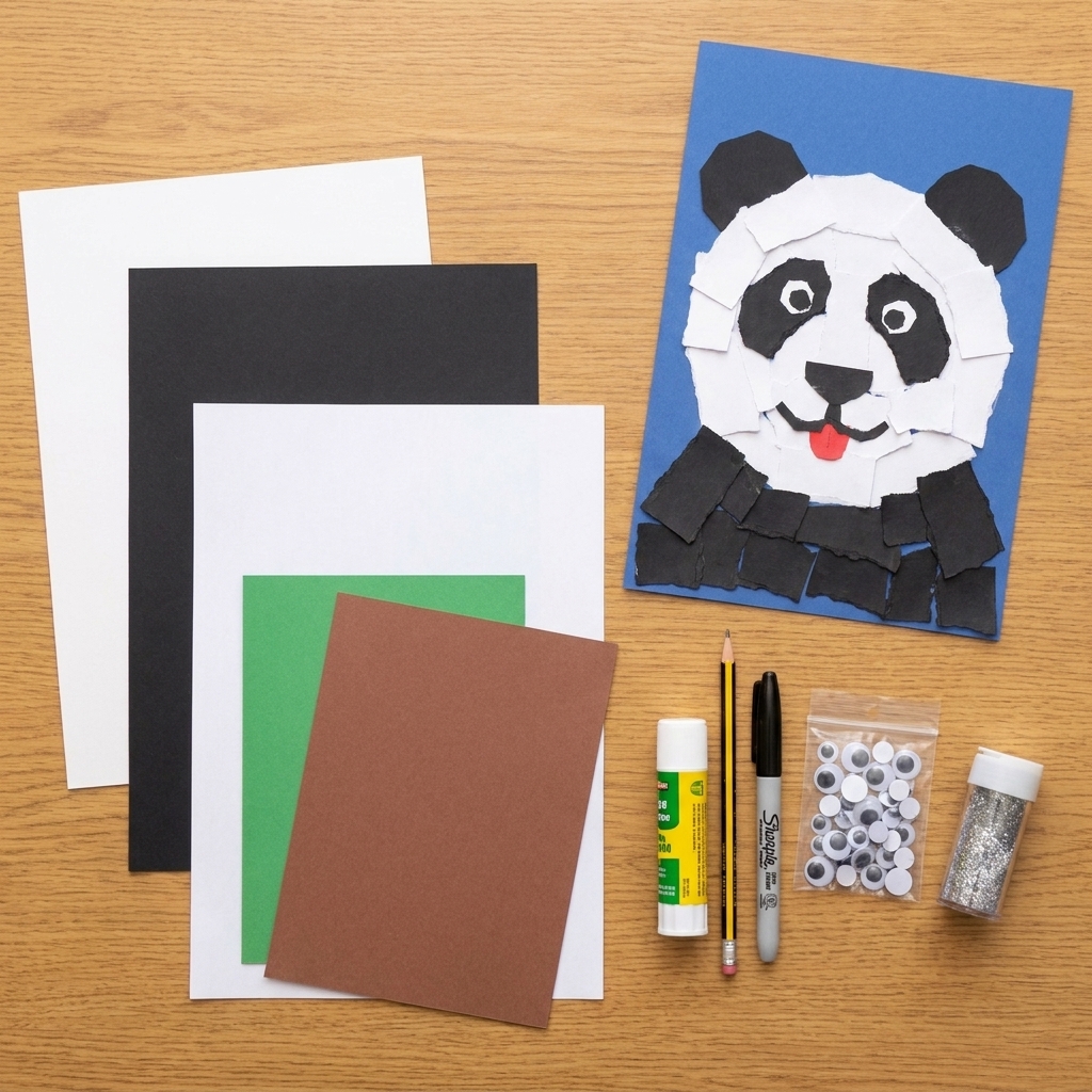 Einen Panda aus gerissenem Papier basteln