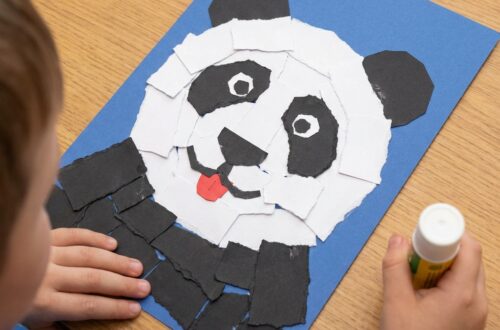 Einen Panda aus gerissenem Papier basteln