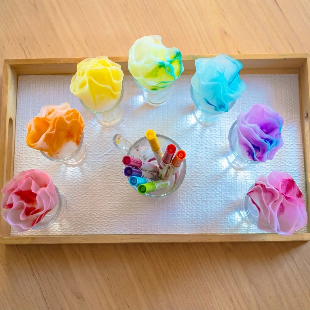Experimentieren Sie mit dem Farbtransfer zwischen den Tassen.