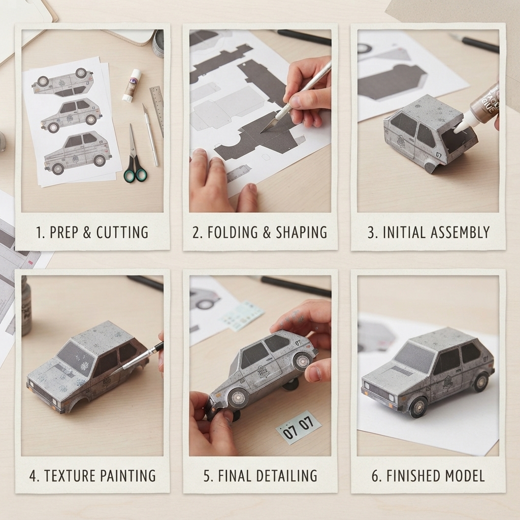 Papierauto im Zement-Look basteln