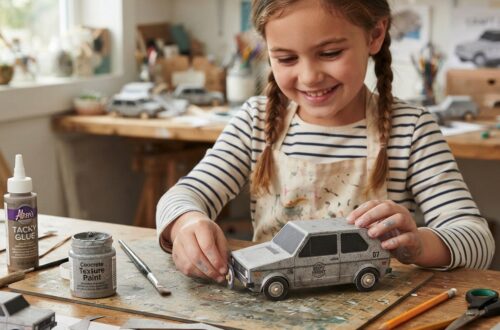 Papierauto im Zement-Look basteln