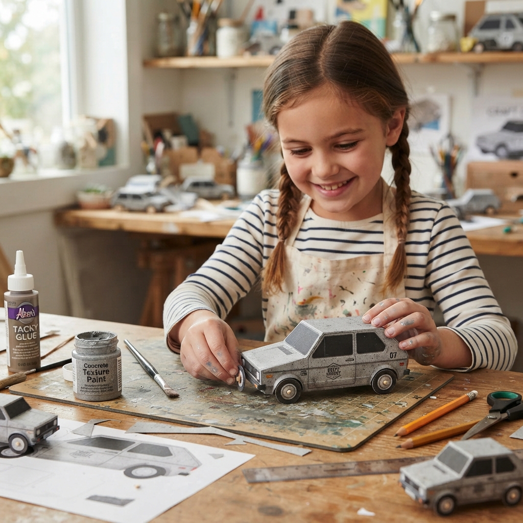 Papierauto im Zement-Look basteln