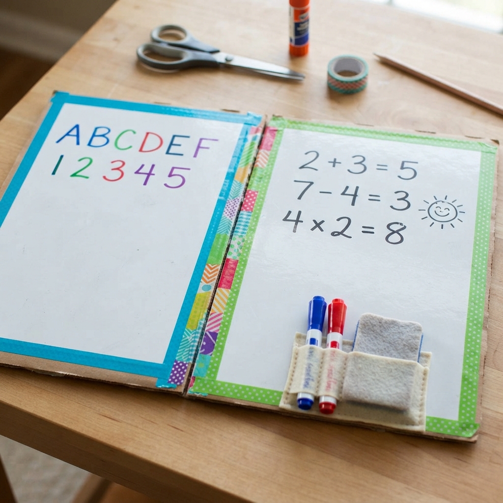 A small foldable whiteboard