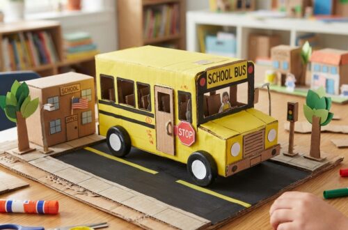 Making a school bus from cardboard