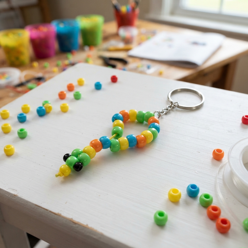 Snake-Shaped Keychains Made from Pony Beads